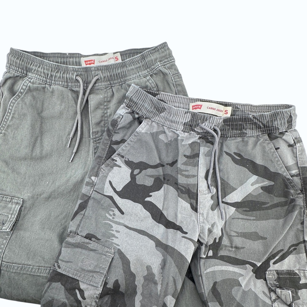 Levi's Cargo Joggers‎ Kids S 8-10 Grey Camo Excellent 2 Pack Bundle Drawstring
